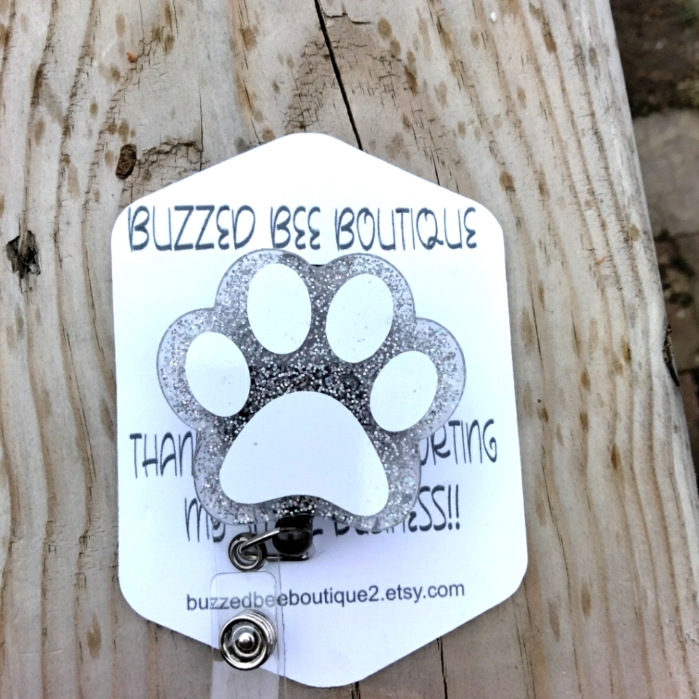Paw print vet tech retractable name badge reel ID holder